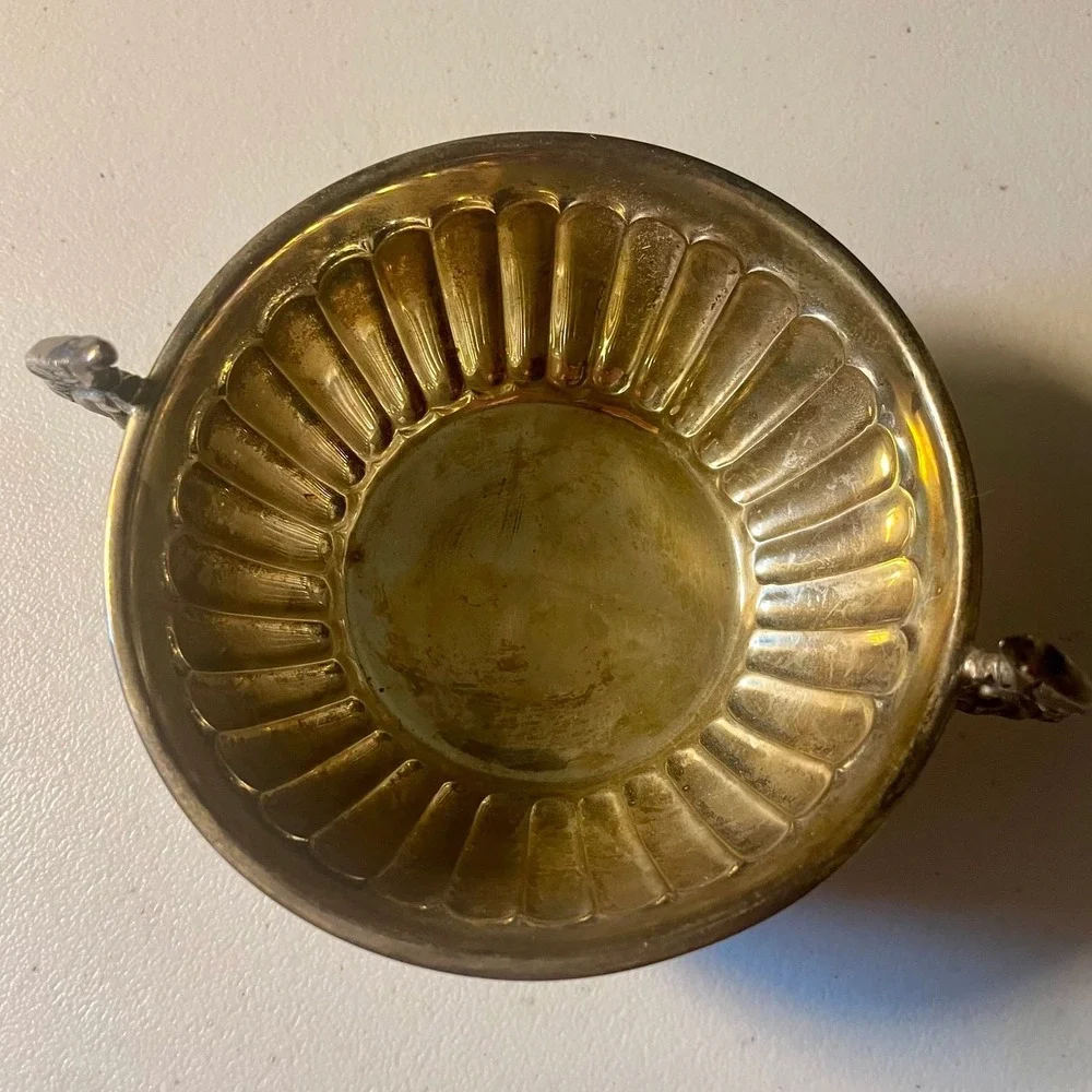 Midcentury Mexican sterling silver double peacock handled bowl by AOM for Tane O
